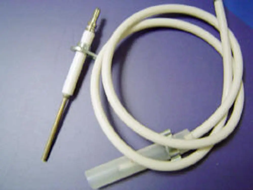 Ionisationselektrode mit verbautem Kabel, hergestellt von Remeha. Das Kabel ist flexibel und ermöglicht die Verbindung zu einem entsprechenden Gerät.